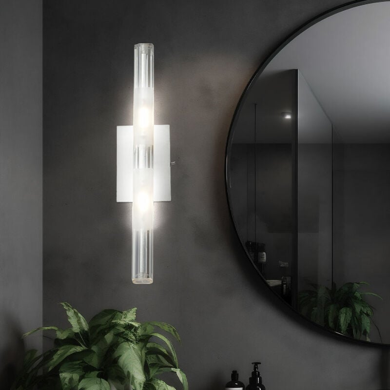 Image of Lampada da parete applique soggiorno interruttore faretto da parete cromo satinato illuminazione in vetro, metallo, 2x led 3W 2x 240lm bianco neutro,