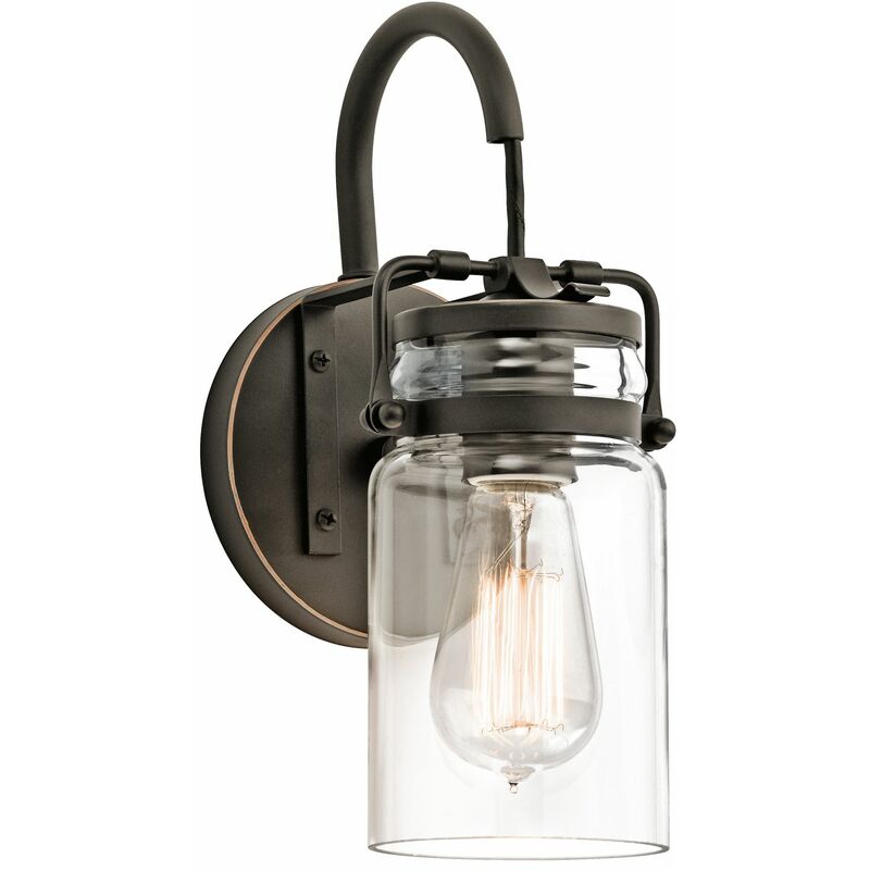 Image of Lampada da parete applique vintage Design industriale Paralume in vetro - Bronzo antico, trasparente/trasparente
