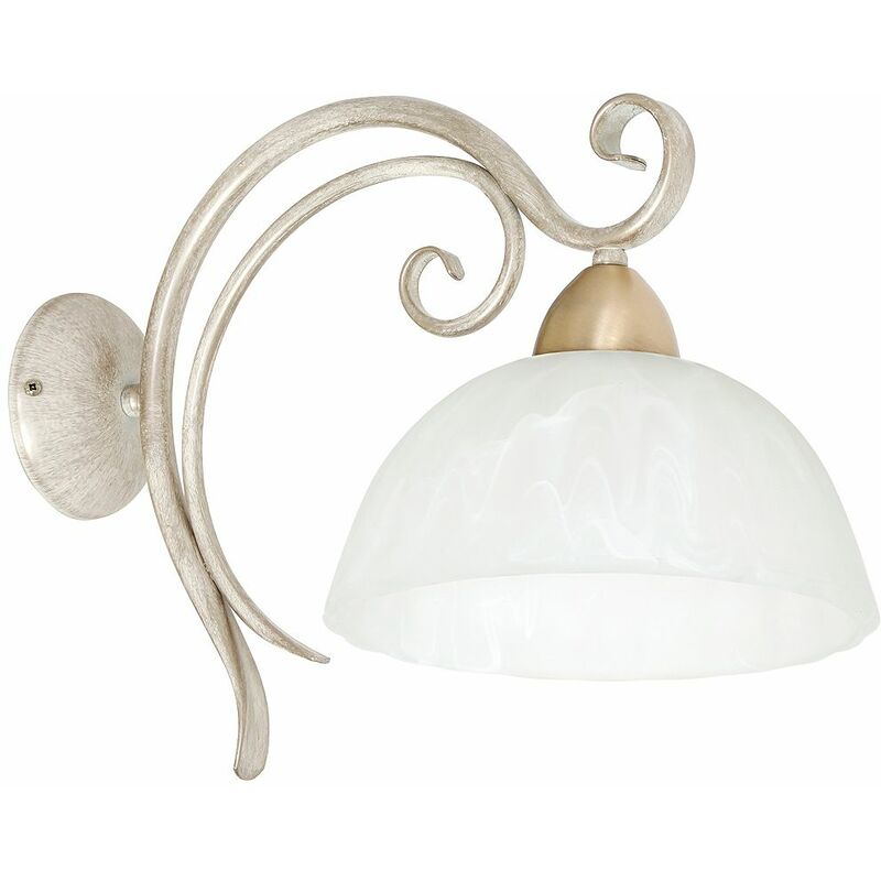 Image of Lampada da parete con braccio in bianco shabby dal design elegante floreale con paralume in vetro satinato per camera da letto - Bianco Shabby,