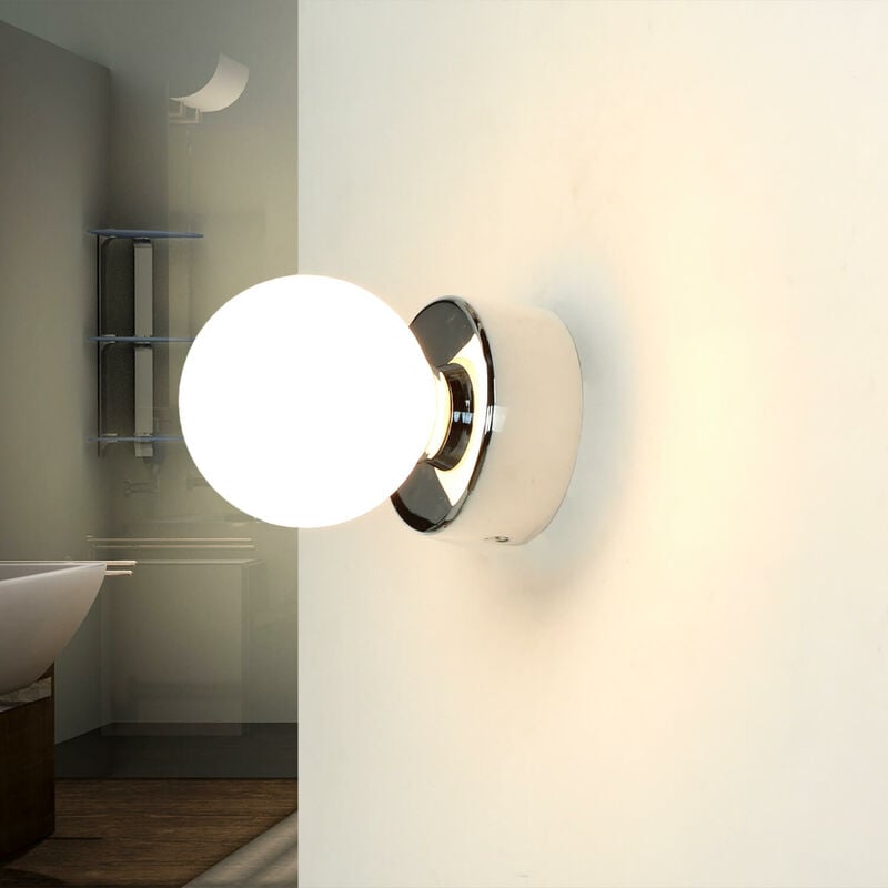 Image of Lampada da parete per interni resistente contro acqua IP44 Paralume a sfera color cromo Ø8cm Applique bagno in stile moderno - Cromo
