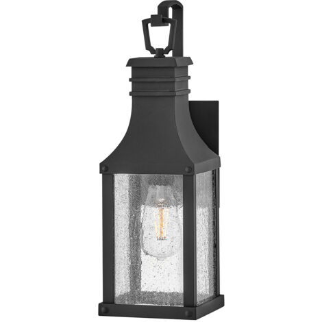 Lampada da parete BEACON HILL 1xE27 60W IP44 alluminio museo nero, vetro trasparente con bolle d'aria A:45,7cm L:14,7cm dimmerabile