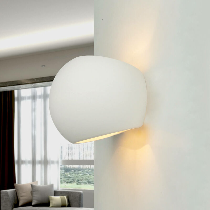Image of Lampada da parete bianca in gesso e ceramica da dipingere Applique con design rotondo verniciabile E27 Illuminazione fai da te - Bianco