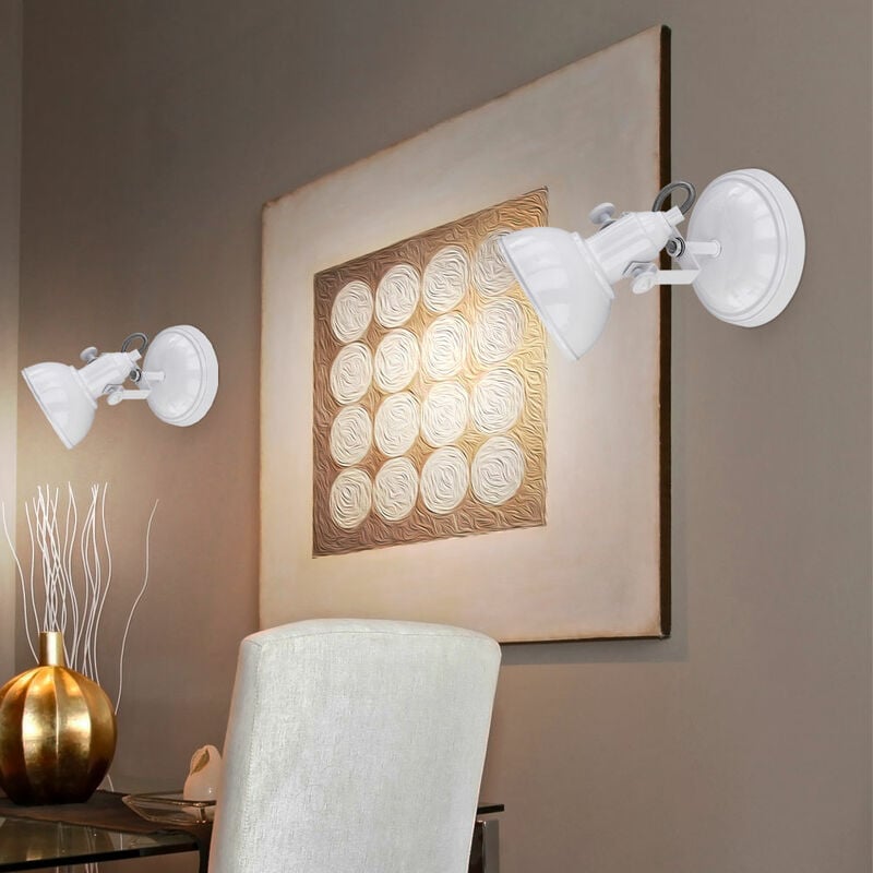 Image of Lampada da parete bianca lampada da parete casa di campagna faretto da parete vintage per interni con faretto orientabile, metallo bianco, 1x E14,