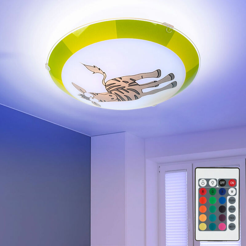 Image of Etc-shop - Lampada da parete sala giochi per bambini lampada in vetro motivo zebrato telecomando in un set con lampadine led rgb