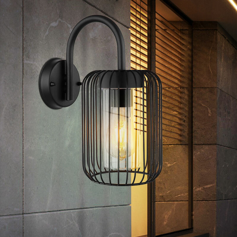 Image of Lampada da parete casa parete lampada da esterno lanterna in acciaio inossidabile lampada da giardino nera lampada da giardino IP44, plastica