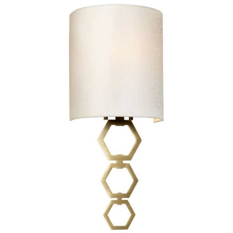 Lampada da parete Clark Small a 1 luce, ottone anticato, paralume in finta seta avorio