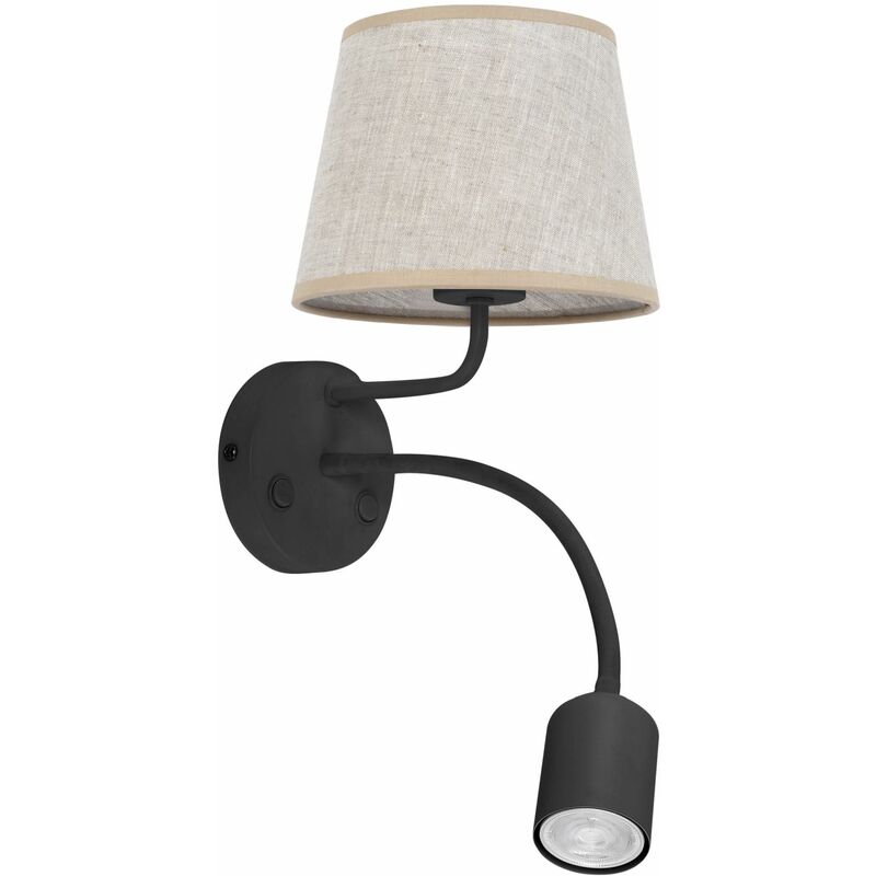 Image of Lampada da parete con braccio di lettura interruttore tessuto metallo casalingo applique - Nero, Greige (grigio-beige)