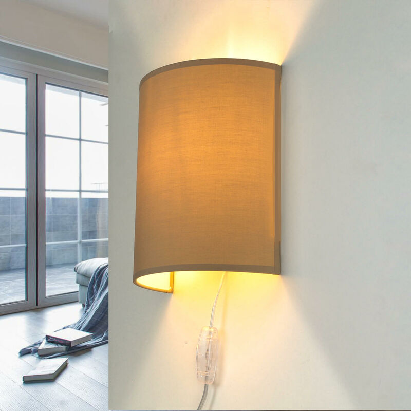 Image of Lampada da parete in tela color caffè Applique in design Loft con interruttore a cavo Illuminazione indiretta corridoio salotto - Marrone caffè