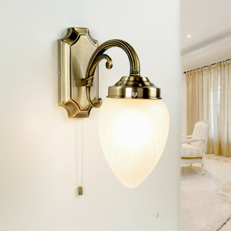 Image of Lampada da parete con interruttore a strappo vetro metallo art nouveau elegante mahja - Bronzo