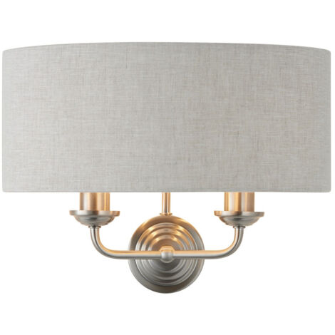 Lampada da parete con paralume in cromo spazzolato, lino naturale