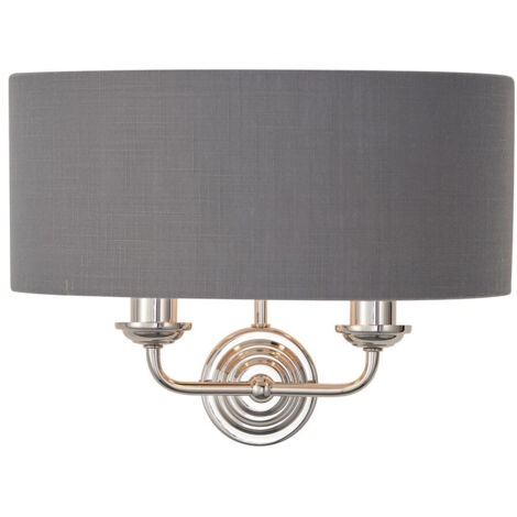 Lampada da parete con paralume in nichel lucido, tessuto antracite