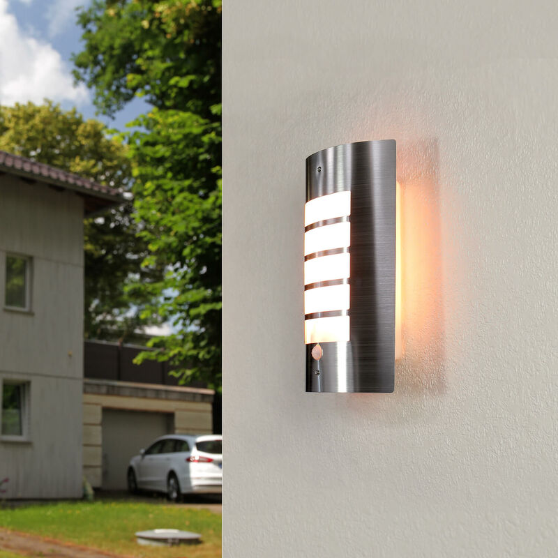Image of Licht-erlebnisse - Lampada da parete con rilevatore di movimento in acciaio inox IP44 resistente alle intemperie Applique esterna per giardino