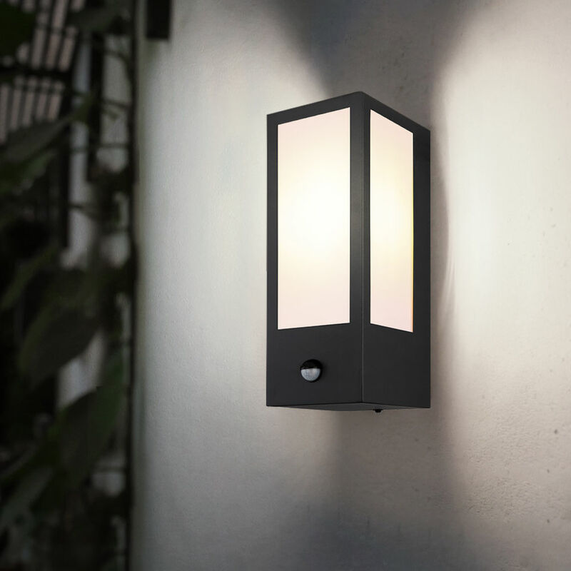 Image of Lampada da parete con rilevatore di movimento Lampada da esterno con sensore Lampada da parete nera, metallo, 1x attacco E27, LxLxA 15,4x12x32 cm