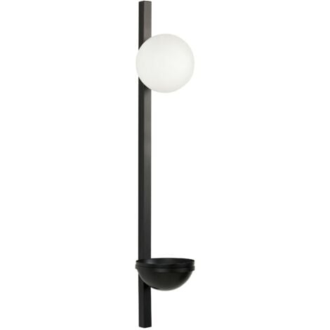 Lampada da parete con vaso per piante base nera in metallo e paralume in vetro Isabella