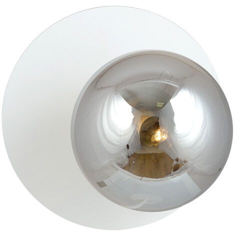 Lampada Da Parete Contemporanea Ippolita 1 Luce In Acciaio Bianco E Vetro Fumè