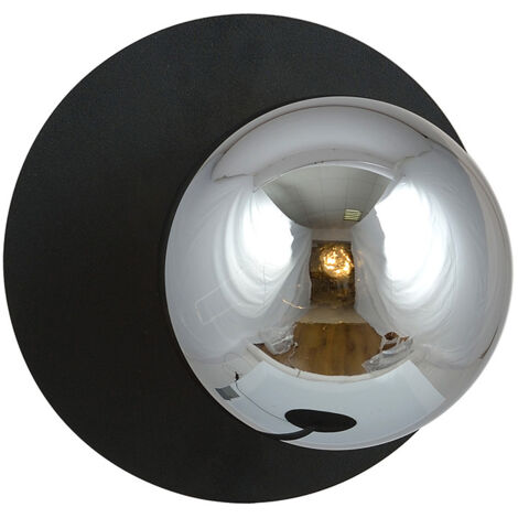 Lampada Da Parete Contemporanea Ippolita 1 Luce In Acciaio Nero E Vetro Fumè