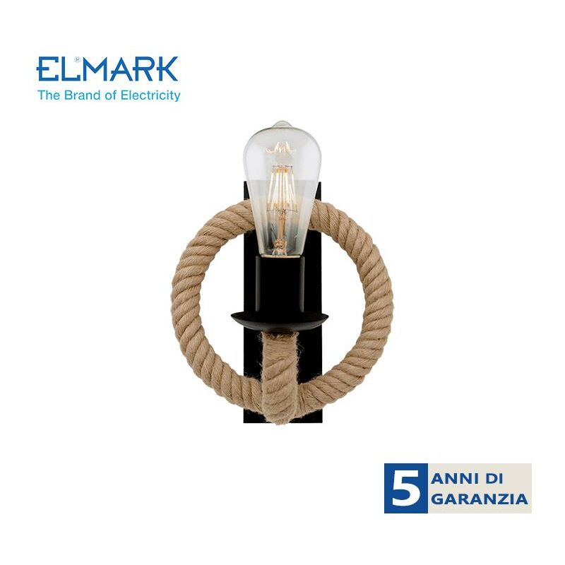 Image of Elmark - lampada da parete corda 1XE27 nero/ruggine