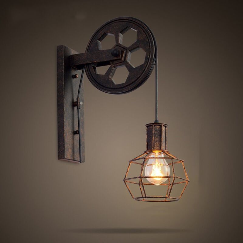 Lampada da Parete Creativa Stile Industriale Loft - Alzata con Carrucola Retro Applique da Parete per Corridoio Scala Soggiorno