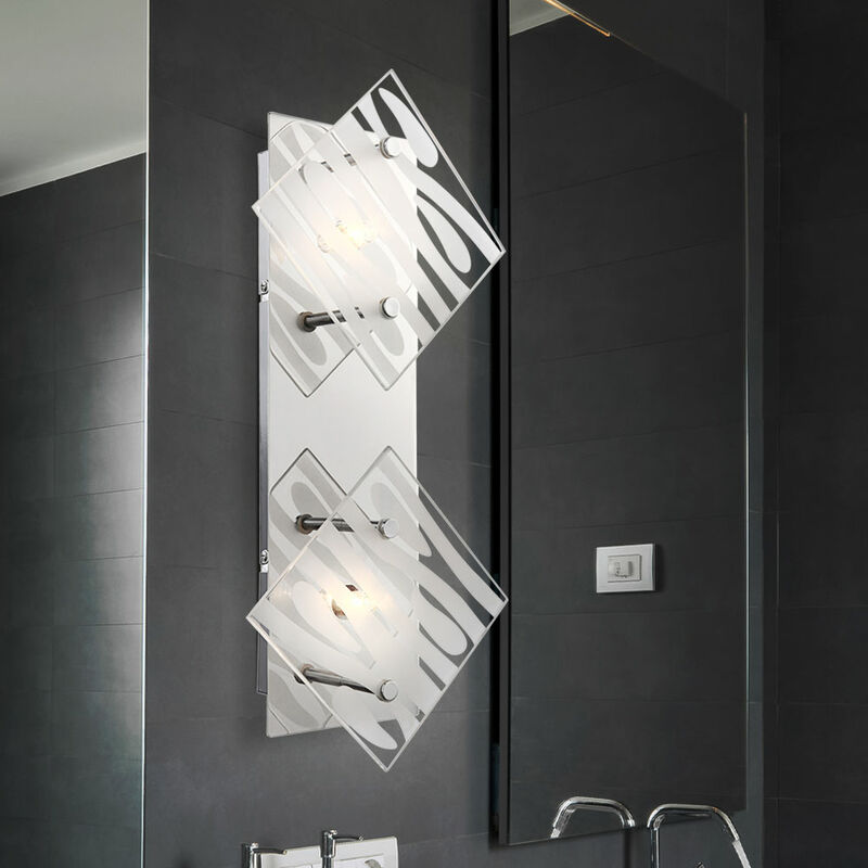 Image of Etc-shop - Lampada da parete lampada da parete cromata lampada da corridoio in vetro lampada da scala, linee decorative bianche, 2x G9, LxA 17x37 cm