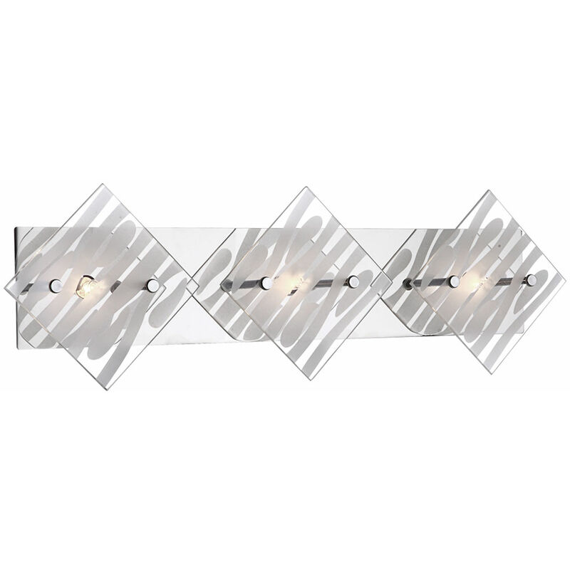 Image of Lampada da parete faretto da parete cromato faretto in vetro trasparente, linee decorative bianche, 3 fiamme, 3x G9, h 7,8 cm