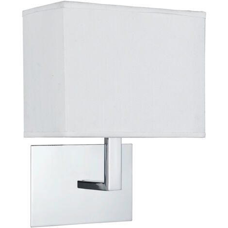 Lampada da parete cromo, paralume rettangolare bianco cromato in tessuto d'acciaio dolce