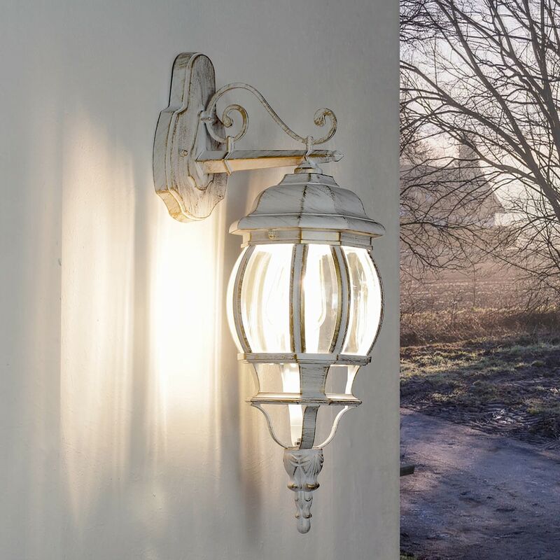 Image of Lampada da parete da esterno BREST design rustico color bianco dorato IP44 E27 per giardino - Oro bianco