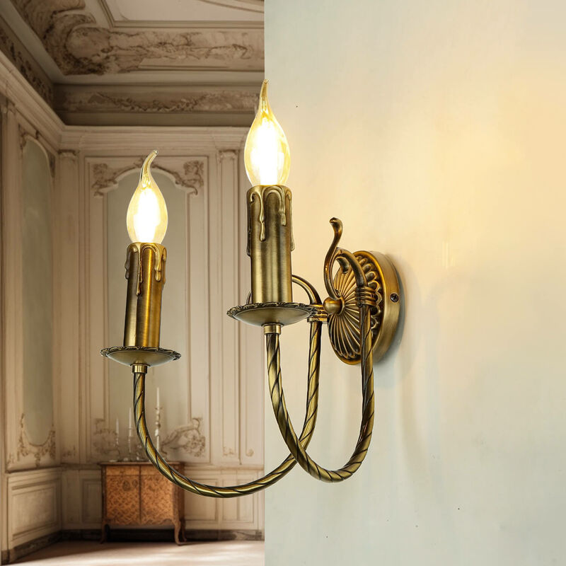 Image of Lampada da parete dal design classico in stile art nouveau in ottone color bronzo - Bronzo chiaro lucido