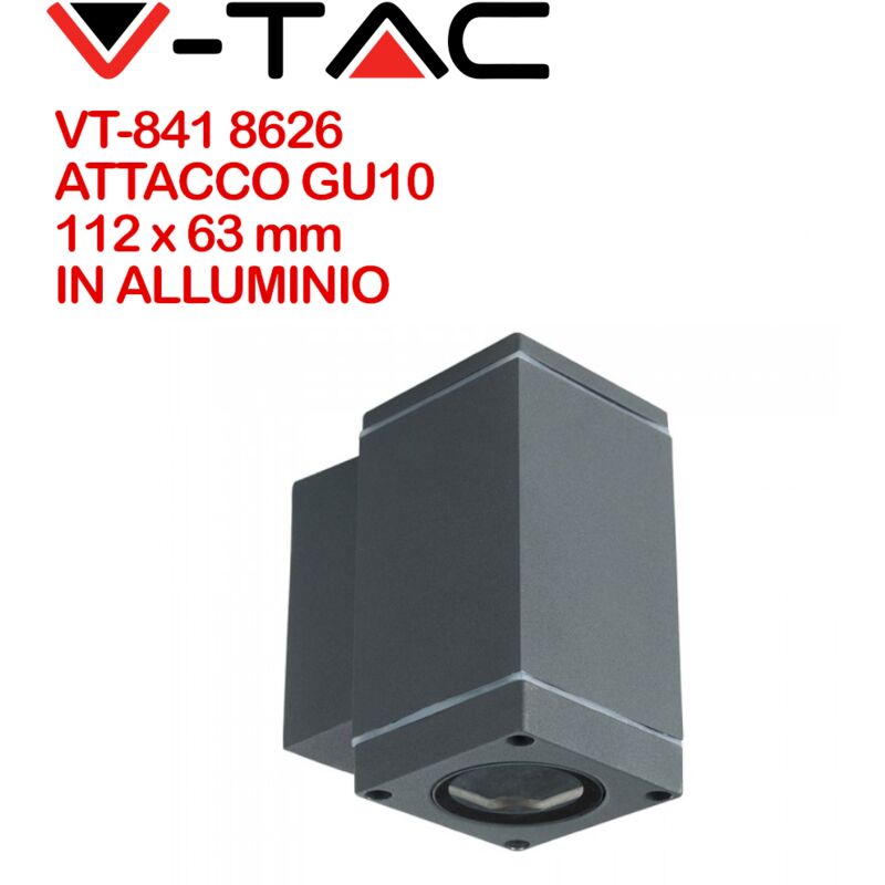 Image of VT-841 8626 Lampada led da Muro con Portalampada GU10 Fascio Luminoso Inferiore Colore Grigio Scuro IP44 - V-tac