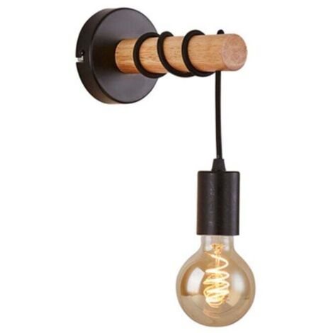Lampada da parete, design industriale vintage, legno e metallo, illuminazione per soggiorno e camera da letto, attacco E27, per lampadina LED da 10 W max, nero,