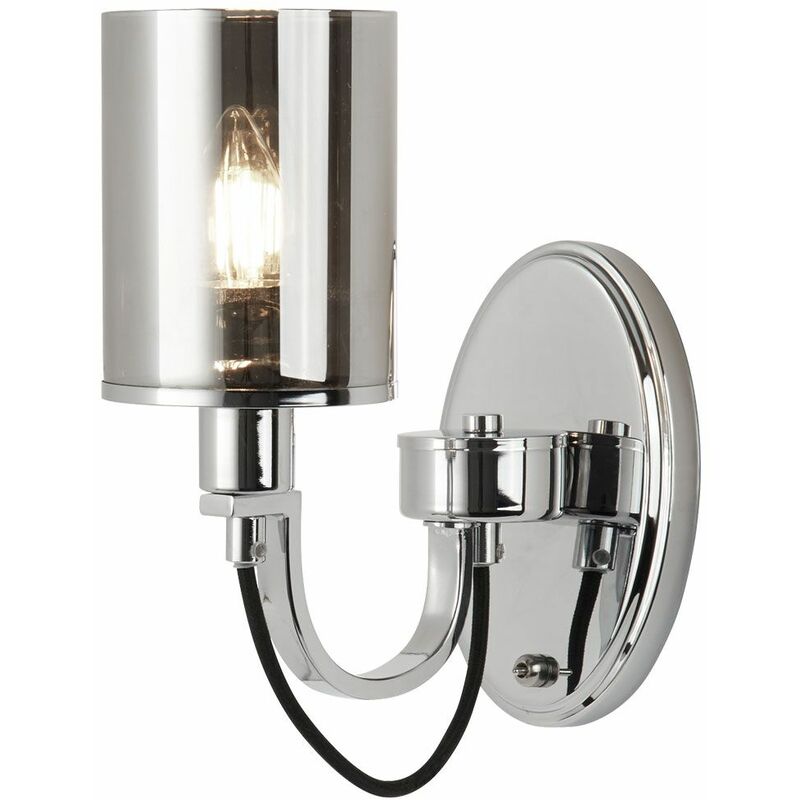 Image of Lampada da parete da pranzo soggiorno faretto in vetro fumé lampada cromata commutabile Searchlight 9041-1CC
