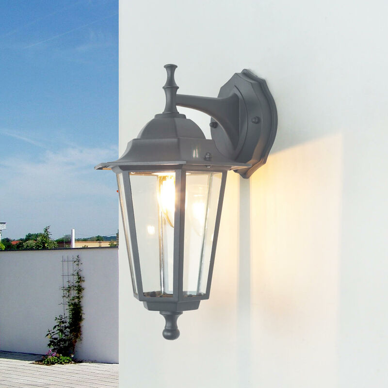 Image of Lampada da parete esterna color antracite dal design antico rustico a forma di lanterna - Antracite