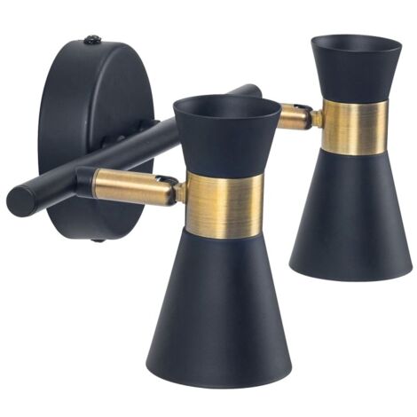 Lampada da parete Eufo doppia nera con finitura oro per lampadina GU10