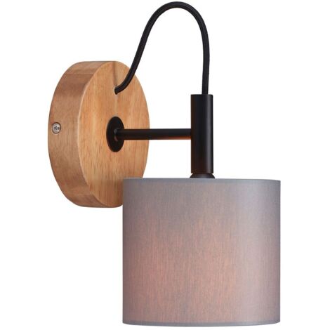 lampada da parete faretto da parete vintage 1xE14 25W paralume in tessuto grigio base in legno Briloner
