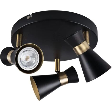 lampada da parete faretto mileno orientabile 3 luci tondo GU10 nero-oro