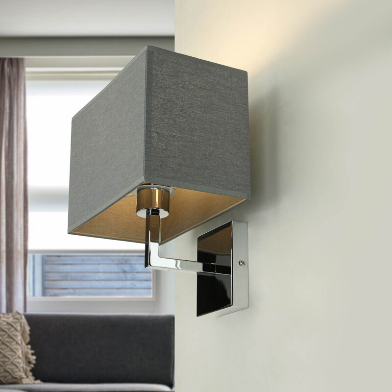 Image of Lampada da parete grigio cromo tessuto metallo E27 camera da letto - Cromo, Grigio