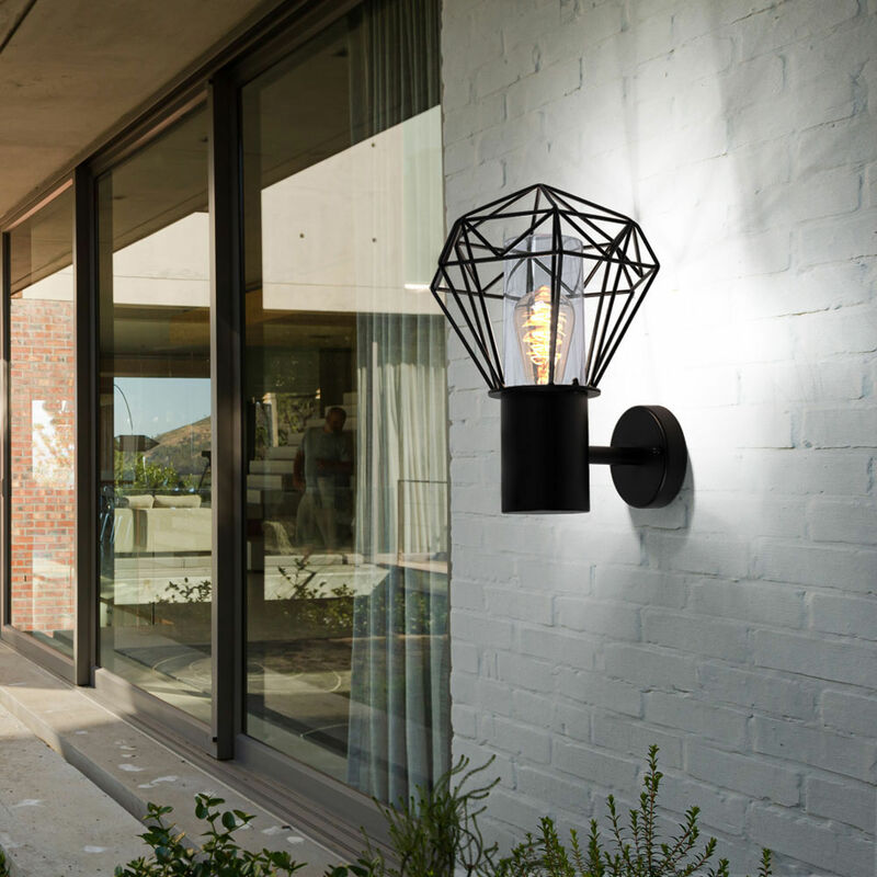 Image of Lampada da parete illuminazione per esterni lampada da parete per esterni lampada da giardino griglia nera, acciaio inossidabile diamantato, 1x E27,
