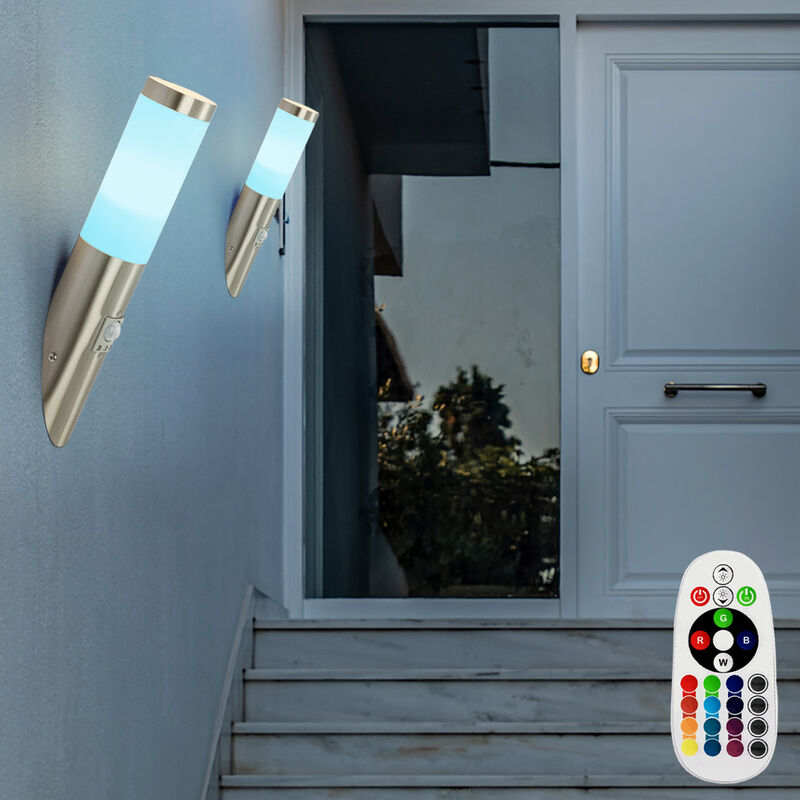 Image of Lampada da parete in acciaio inossidabile torcia da parete per esterni casa applique rilevatore di movimento, telecomando dimmerabile, 1x led rgb