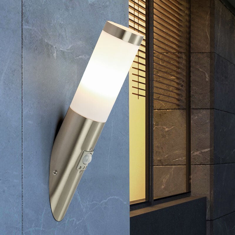 Image of Lampada da parete in acciaio inossidabile torcia da parete per esterni lampada da parete rilevatore di movimento, IP44, sensore, acciaio inossidabile