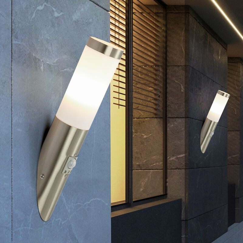 Image of Lampada da parete in acciaio inossidabile torcia da parete per esterni rilevatore di, sensore, acciaio inossidabile argento opalino, 1x attacco E27,