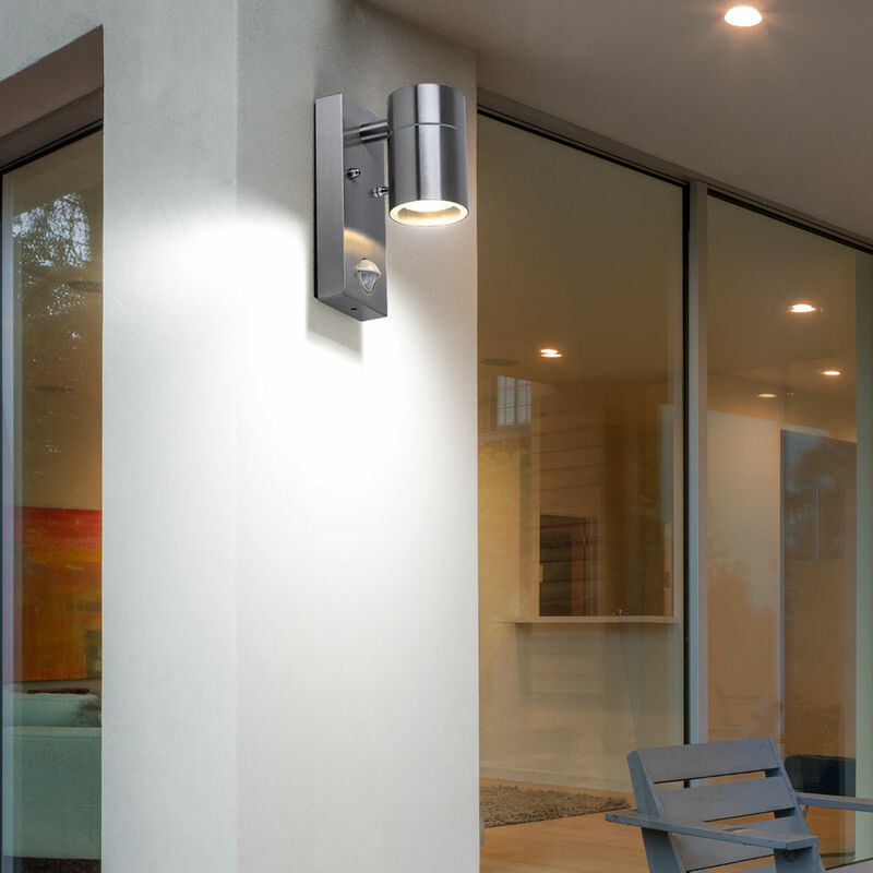 Image of Lampada da parete in acciaio inox faretto per esterni illuminazione da giardino rilevatore di movimento luce da cortile in un set che include
