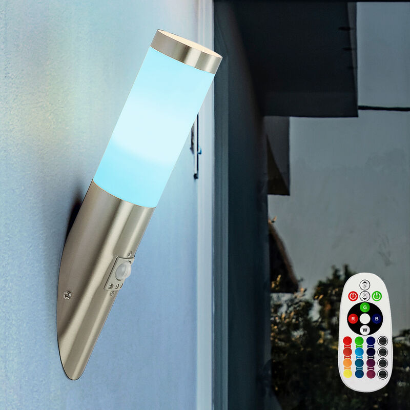 Image of Etc-shop - Lampada da parete in acciaio inox torcia da parete per esterno casa applique rilevatore di movimento, telecomando dimmerabile, 1x led rgb