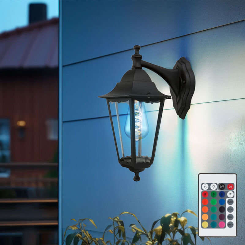 Image of Lampada da parete in alluminio nero per esterni lanterna da parete lanterna da parete per casa, vetro, dimmerabile con telecomando, 1x led rgb 8,5W