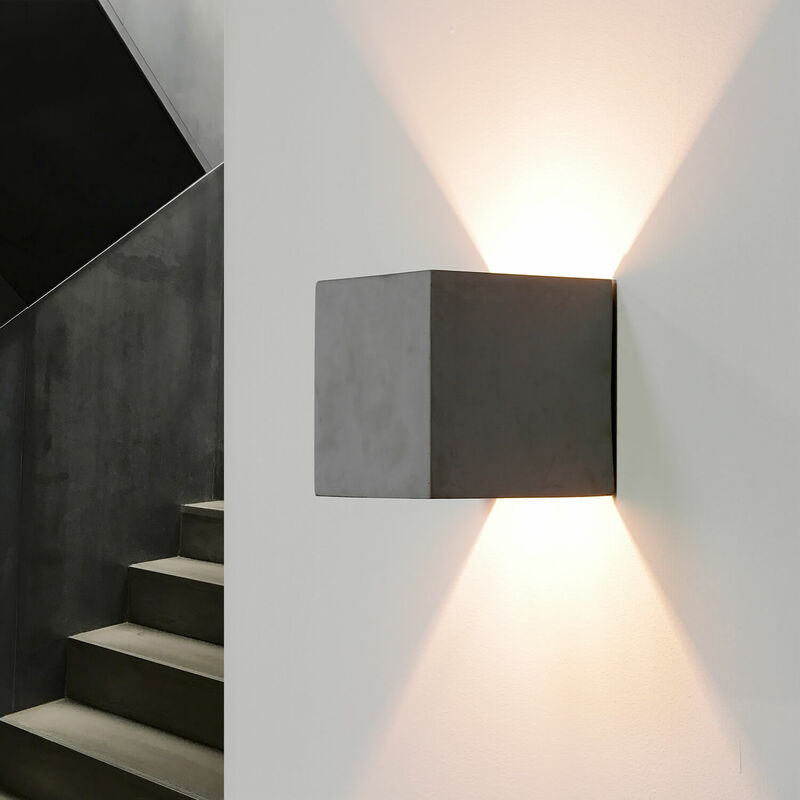 Image of Lampada da parete per interni dal design moderno Up&Down in cemento forma quadrata Illuminazione indiretta per corridoio scale - Grigio