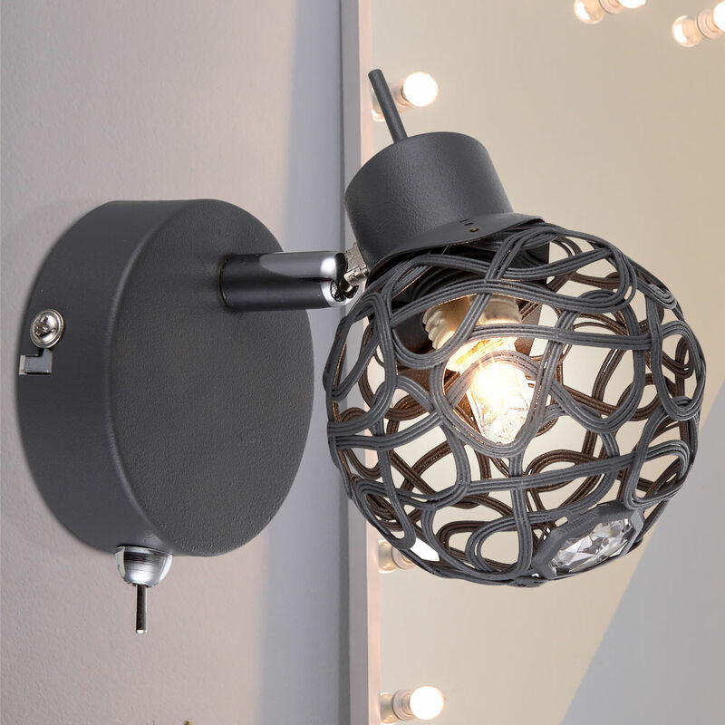 Image of Etc-shop - Lampada da parete in cristallo faretto a treccia di alluminio faretto da soggiorno orientabile in un set comprensivo di lampadine a led