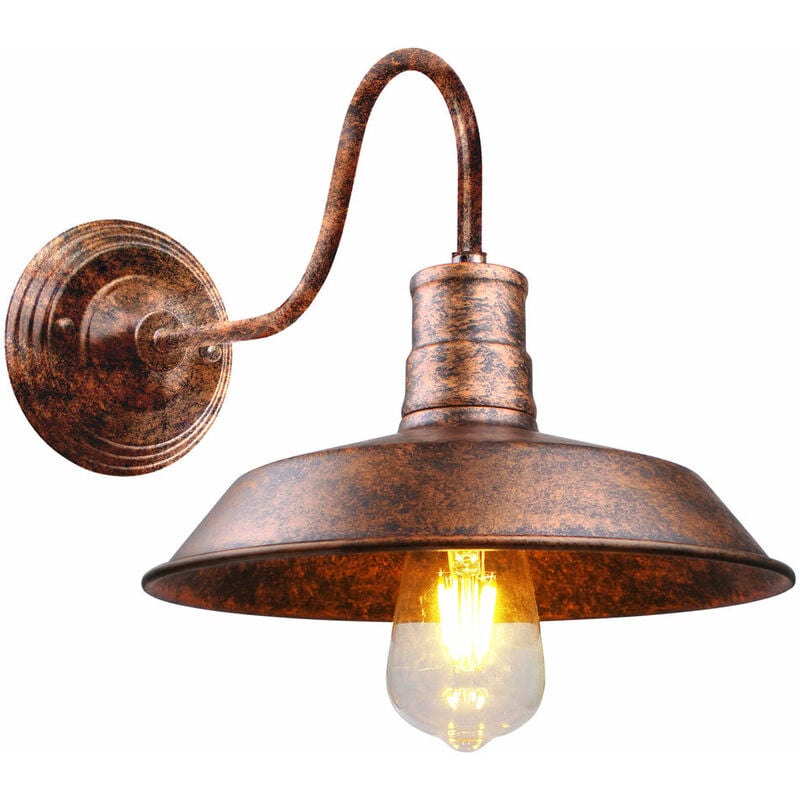 Image of Lampada da Parete in Ferro Industriale Vintage Stile, Illuminazione Forma di Cappello E27 per Camera da Letto Cucina Corridoio Bar Ruggine