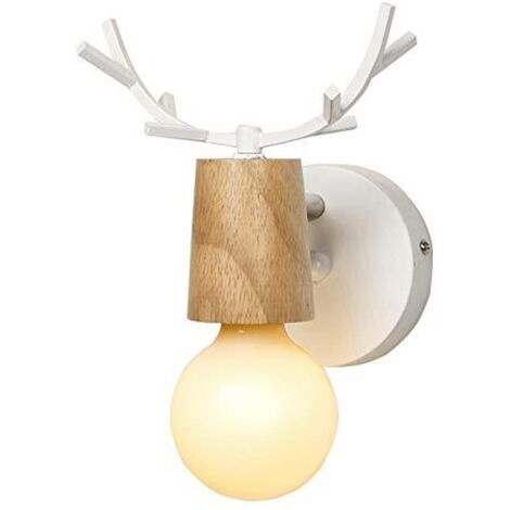 Lampada da Parete in Ferro Legno Applique da Parete Moderna Semplicità E27 40W per Camera da Letto Soggiorno Sala da Pranzo Corridoio (Bianca)
