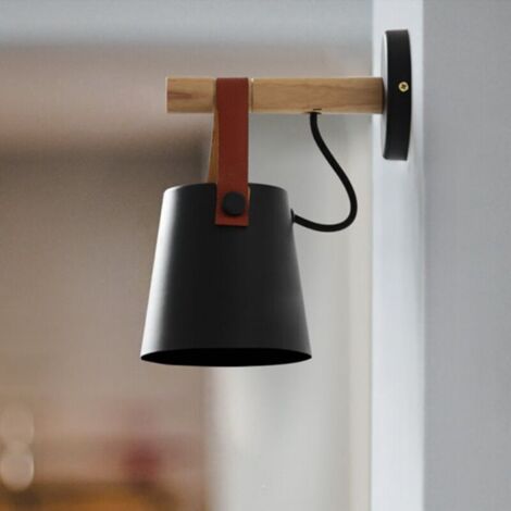 Lampada da parete in ferro semplice, creativa, in stile retrò, E27, applique da parete in legno e metallo per camera da letto, sala da pranzo, ristorante