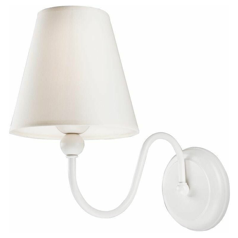 Image of Lampada da parete con braccio in metallo con Paralume in tela color bianco stile rustico per camera da letto corridoio - Bianco