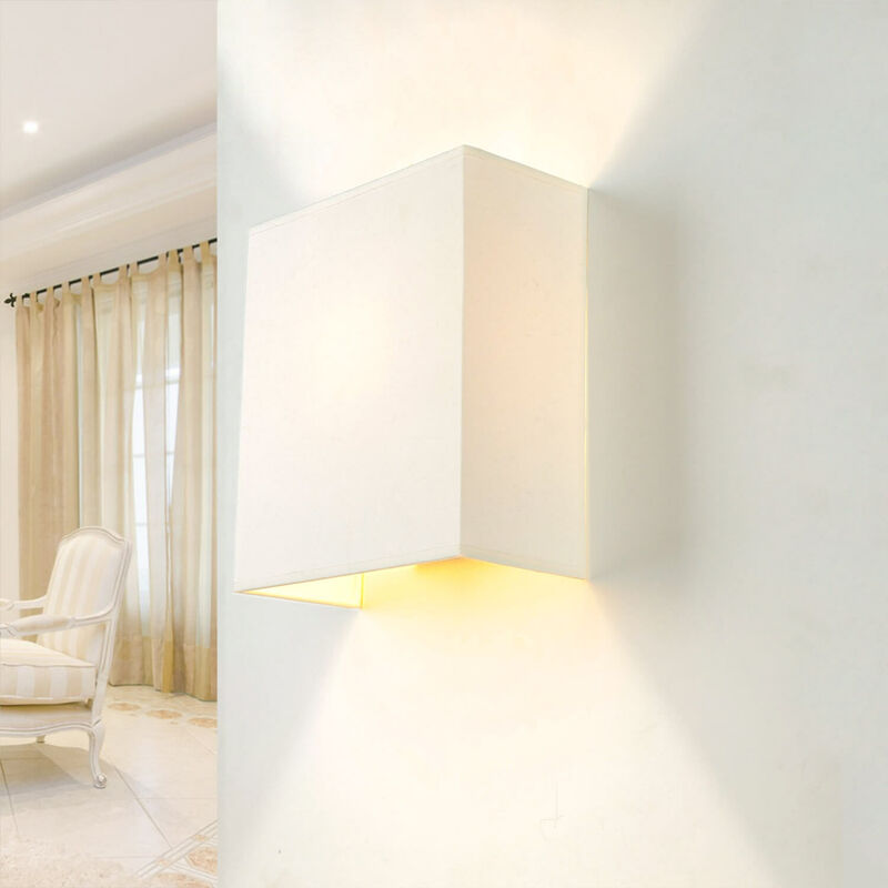 Image of Lampada da parete in tessuto color crema E27 angolare per corridoio soggiorno - Crema