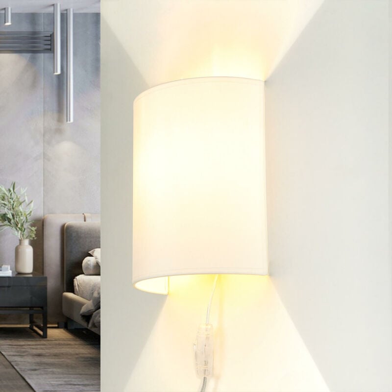 Image of Licht-erlebnisse - Lampada da parete in tela color bianco Applique in design Loft con interruttore a cavo Illuminazione indiretta corridoio salotto